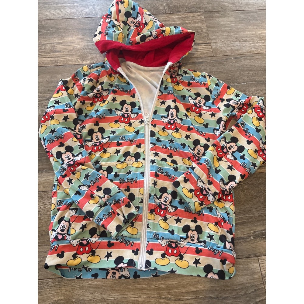 Mickey Mouse Oh Boy Rainbow Striped Zip Up Hoodie Kids Size 9T Disneycore